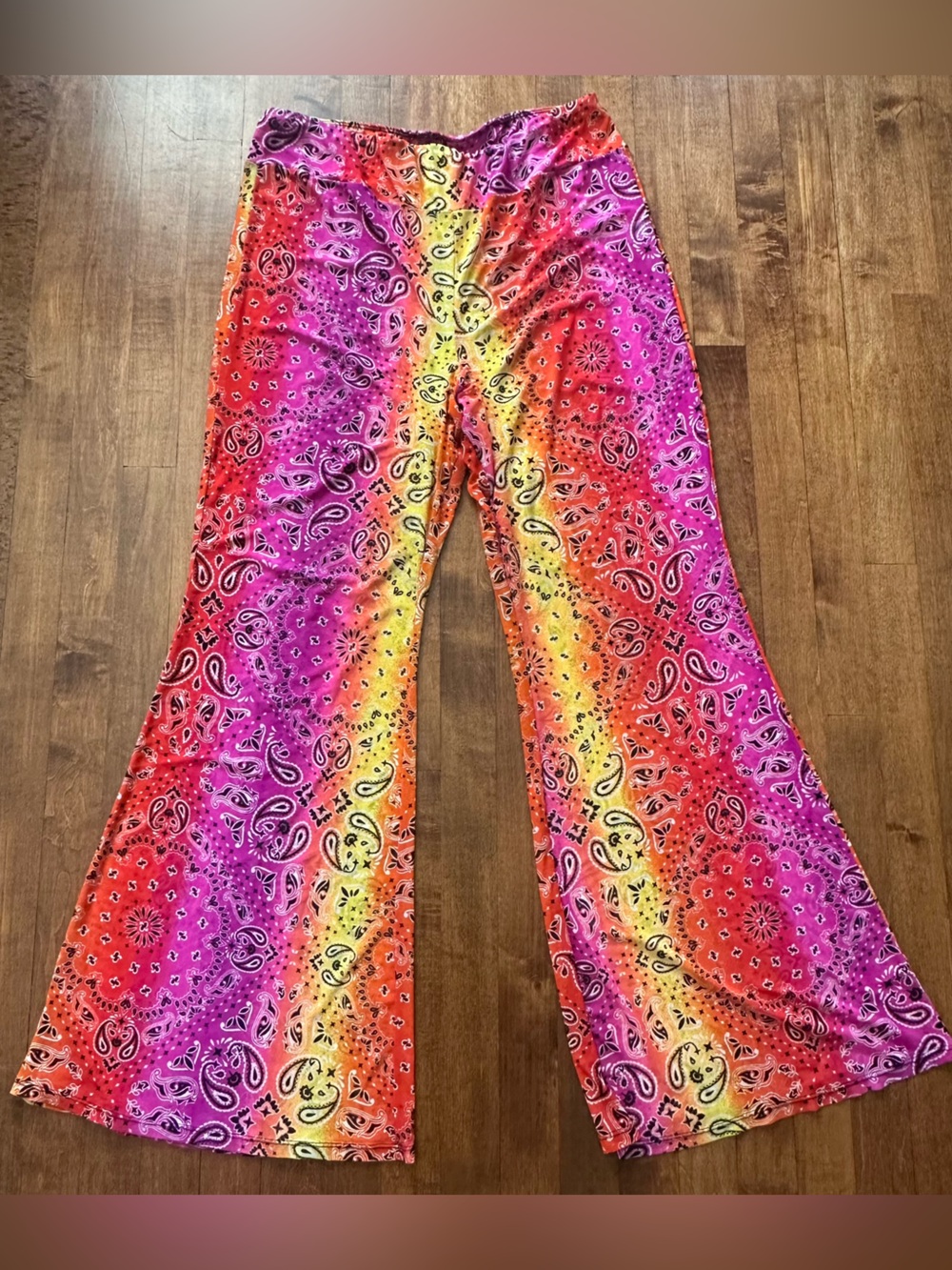 Eye Candy Sheer Mesh Red Pink Yellow Orange Paisley Wide Leg Pants 3XL